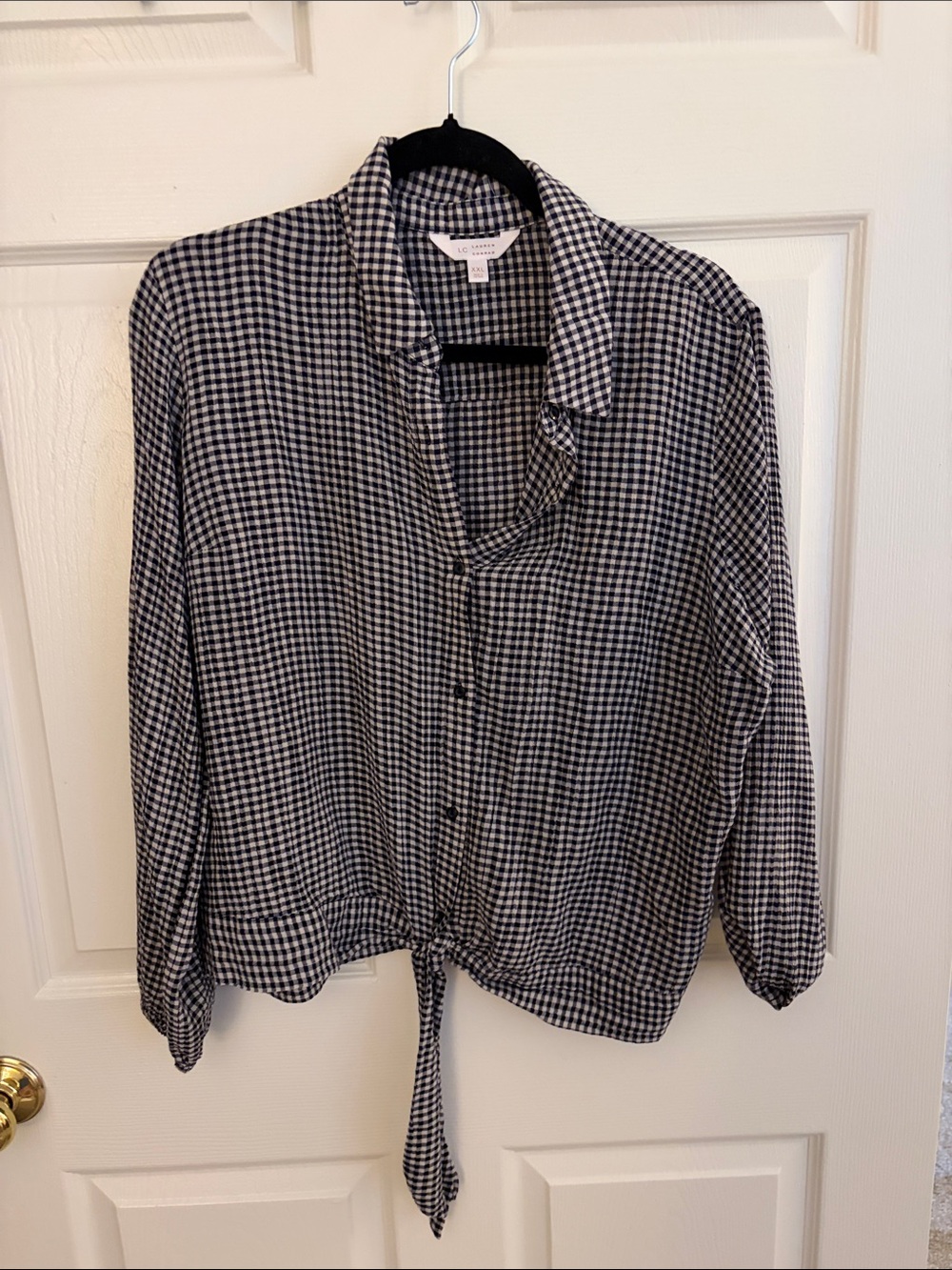 LC Lauren Conrad Black and White Gingham Tie-Front Button-Down Shirt